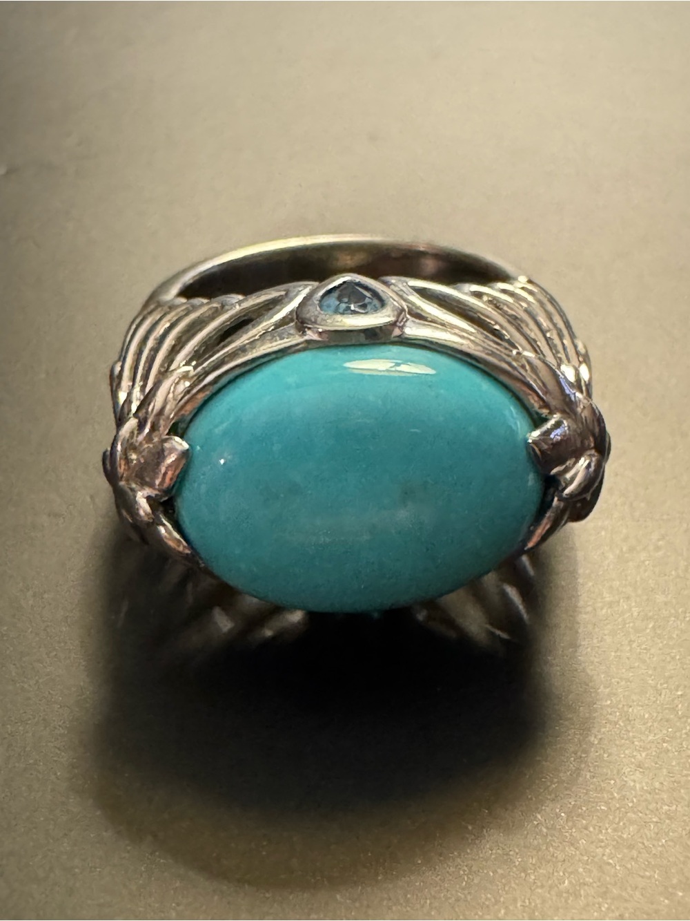 Sterling Silver Turquoise & Blue Topaz Ornate Filigree Statement Ring - Size 7